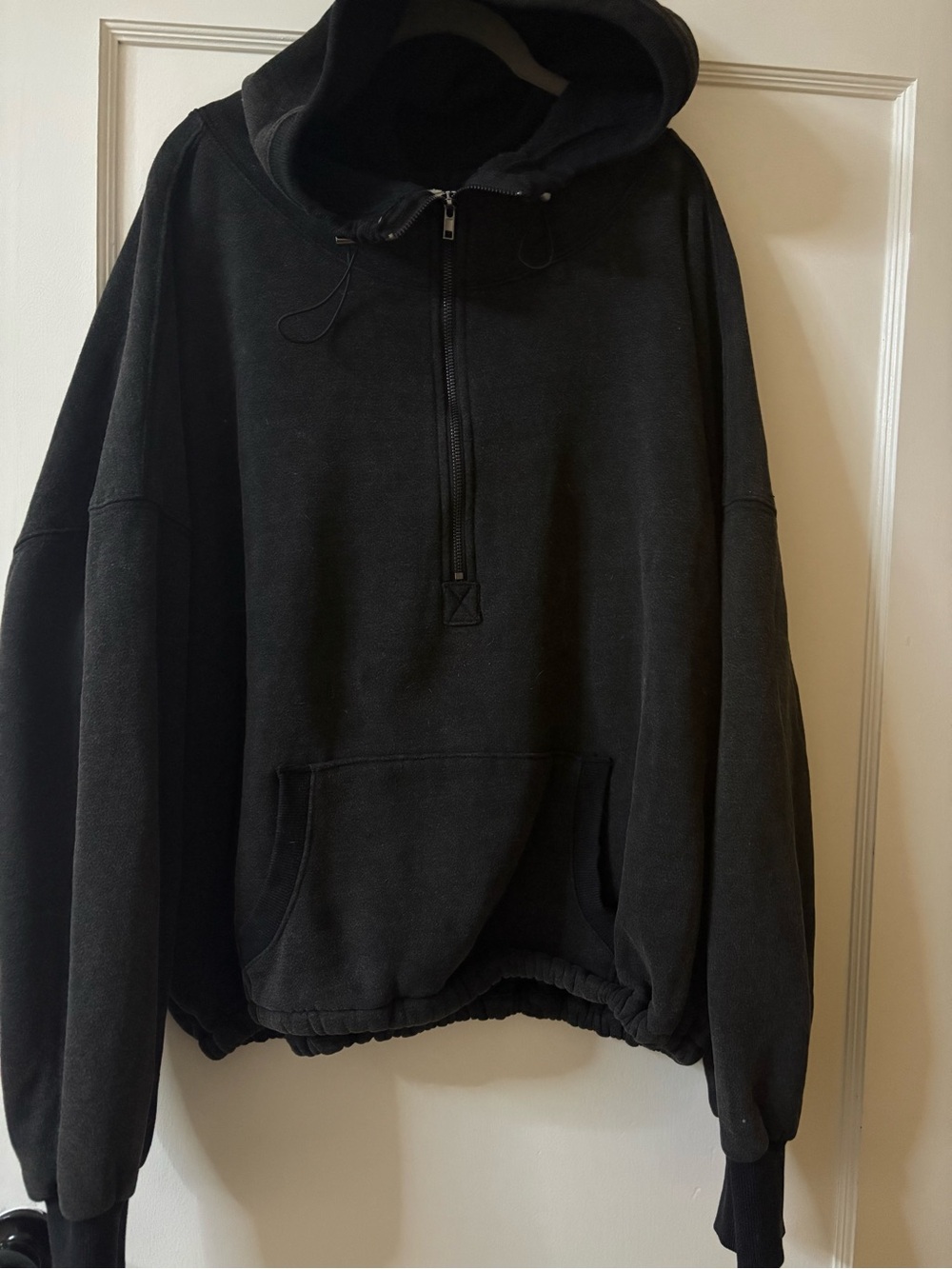 Women’s BIBI ACID WASH BLACK Hooded Half-Zip Sweatshirt